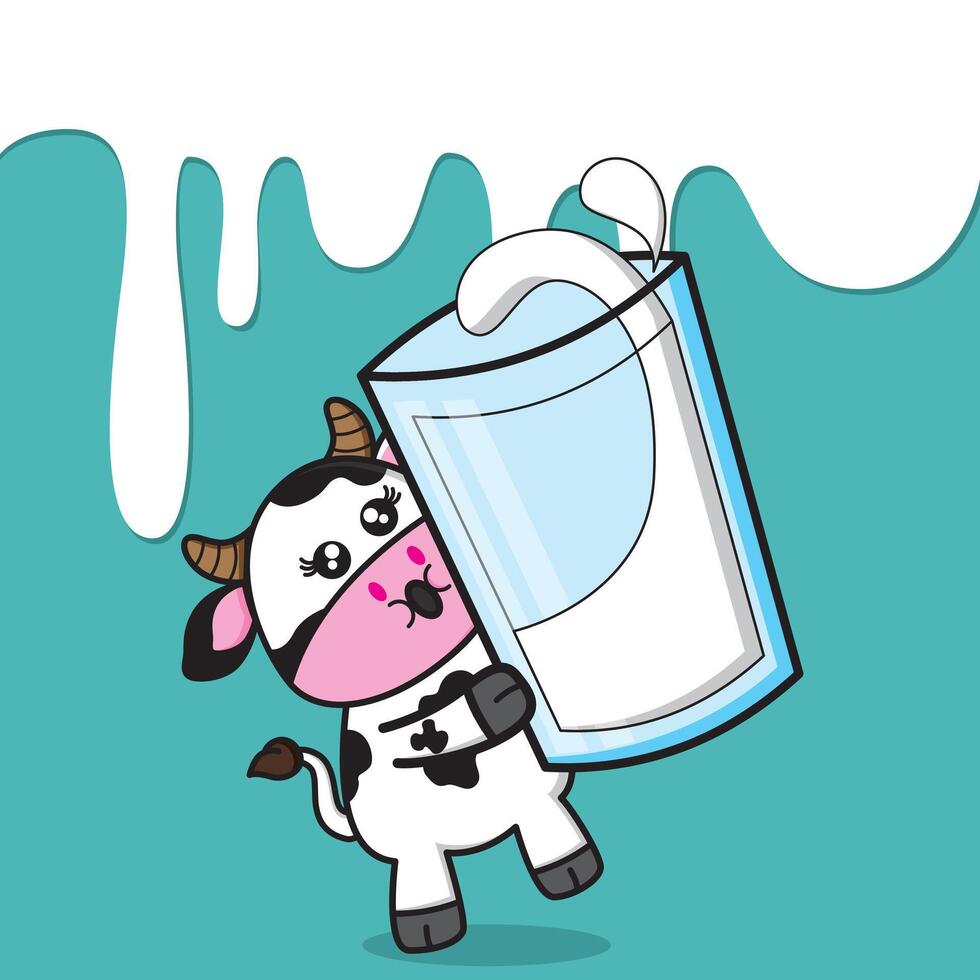 vaca con vaso de Leche goteo vector