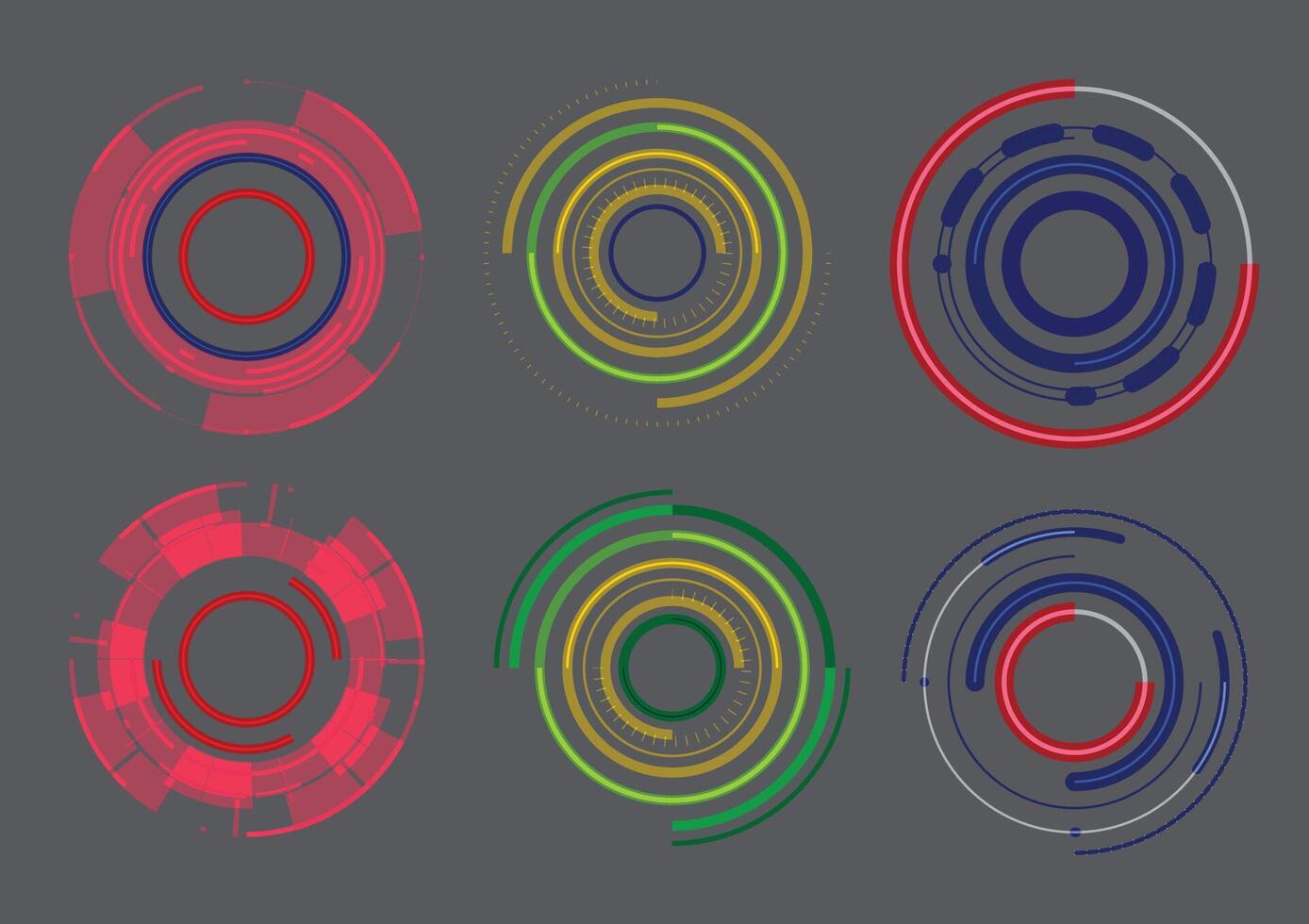 Set of geometric circle colorful wheels. Circle of different shapes for design creative vector