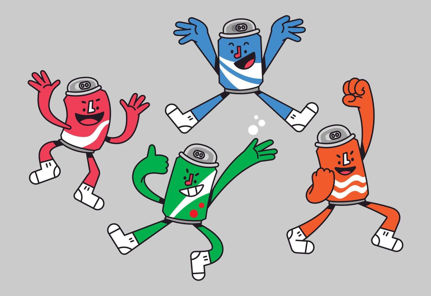 grupo de Fresco soda lata dibujos animados personaje vector