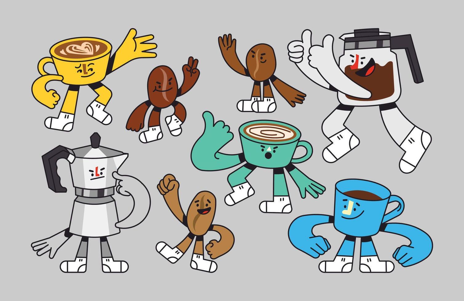Coffee Cartoon Character Set vector
