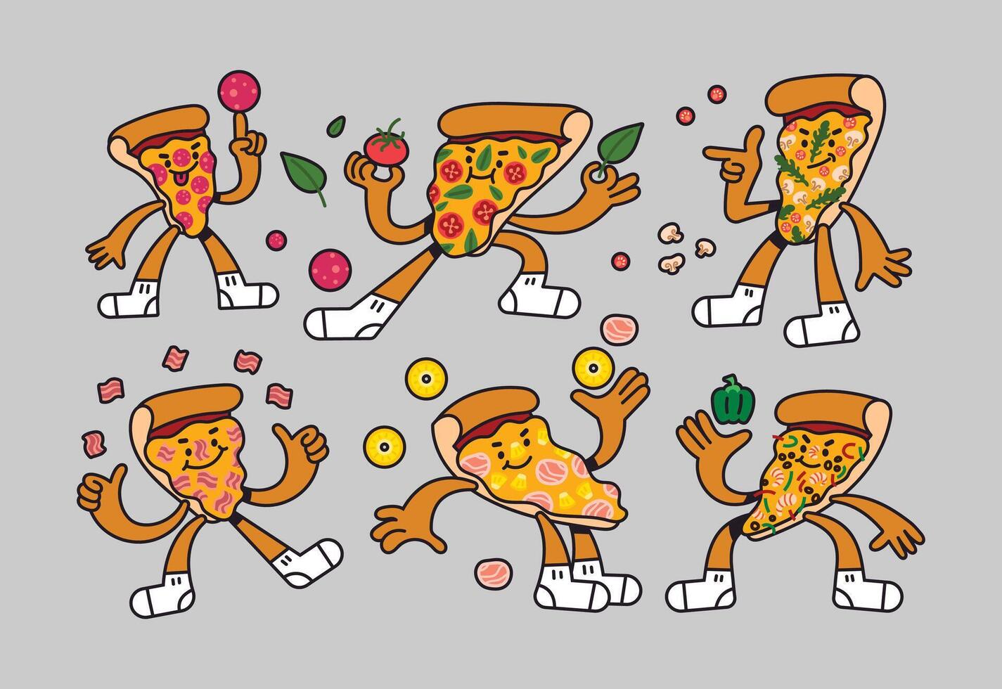 Group of Flavourful Pizza Cartoon Character vector