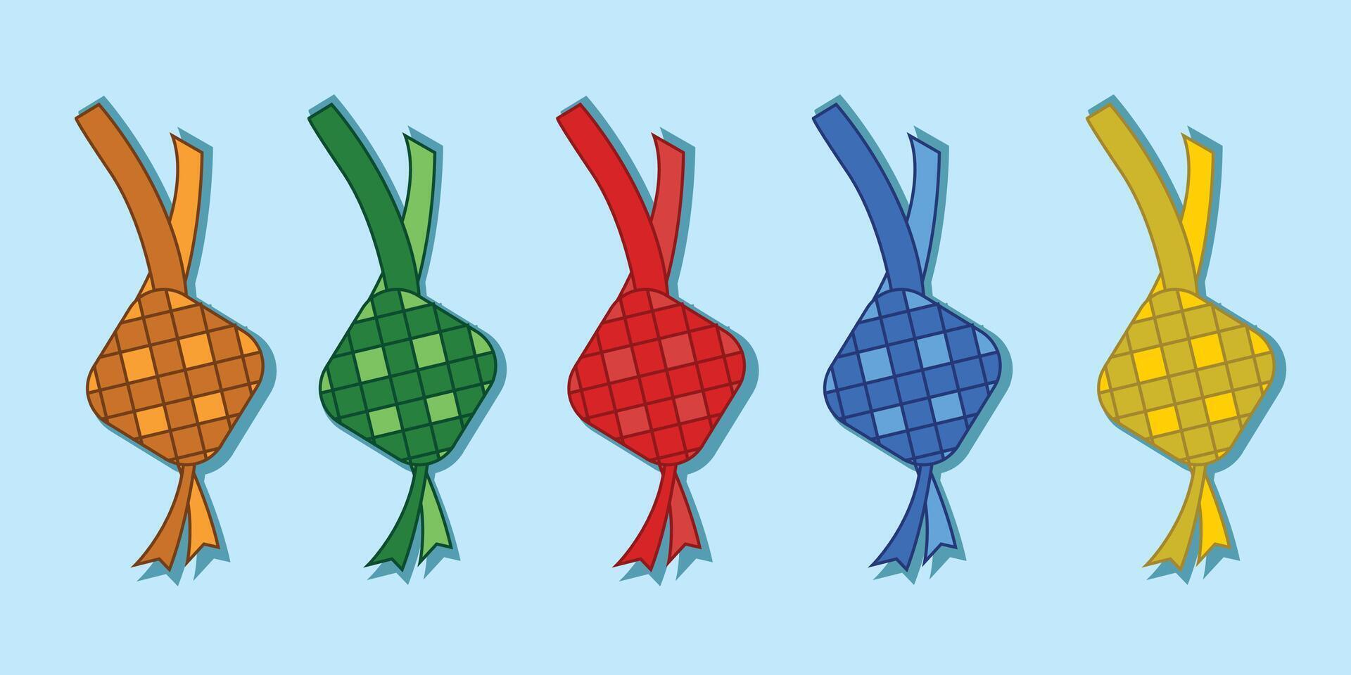 vector Arte colección de Ramadán ketupat con 5 5 diferente colores