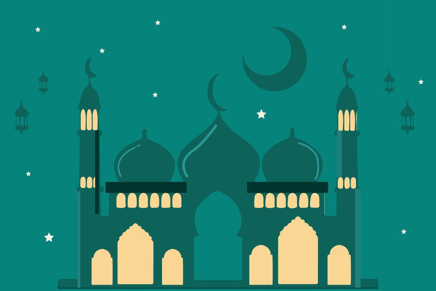 mezquita vector Arte diseño. Ramadán kareem fondo, saludo bandera Ramadán islámico ornamento antecedentes diseño con lámpara, linterna, vistoso social medios de comunicación bandera, promoción