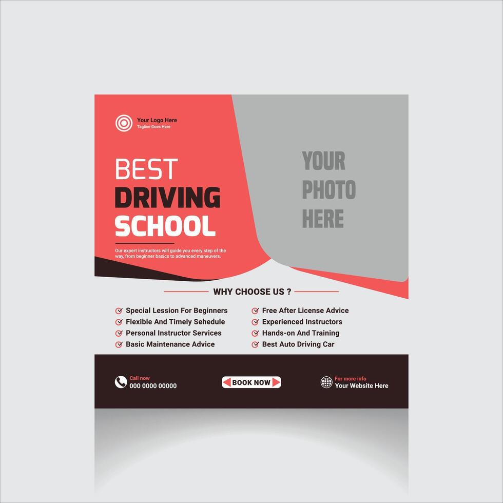 Driving school social media post template vector