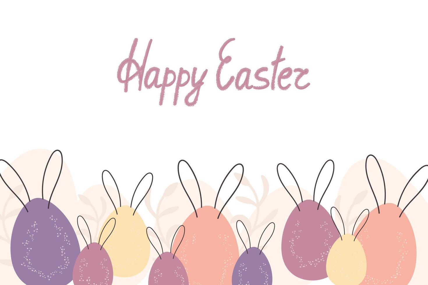 Happy Easter banner colored eggs with rabbit ears. Vector easter banner
