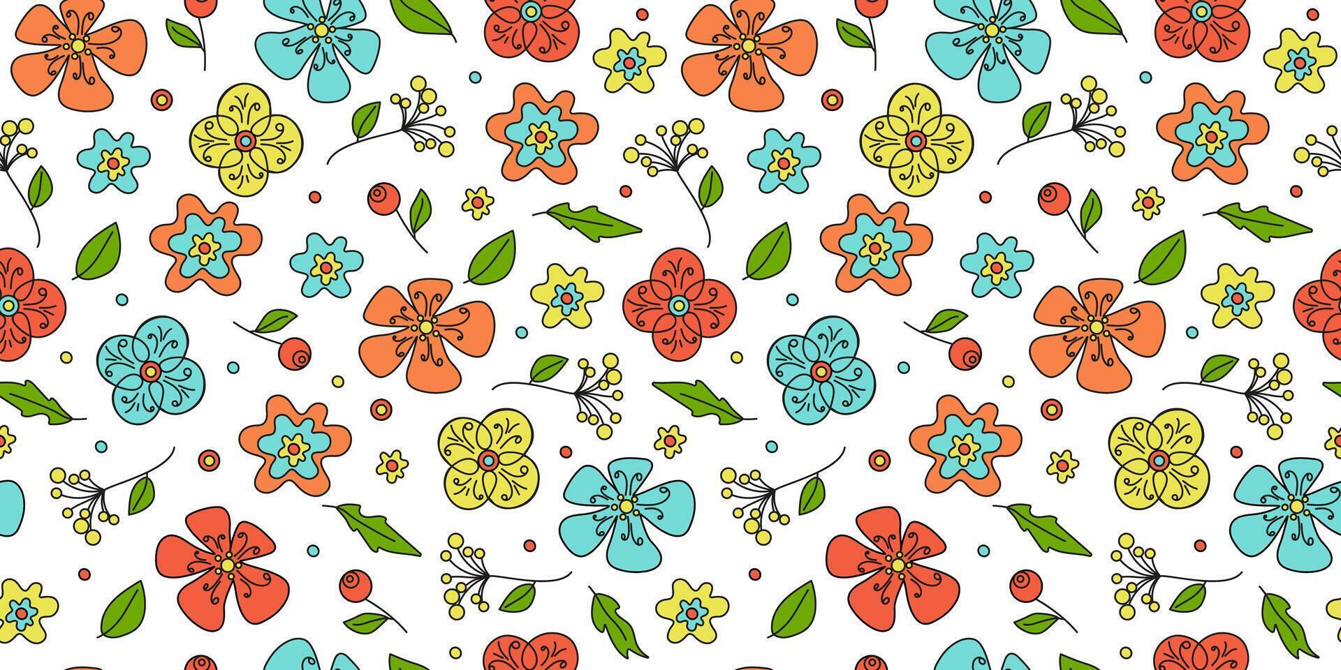 flores modelo. vistoso resumen flores en garabatear estilo. planta botánico vector antecedentes para impresión embalaje, fondo de pantalla, textiles.