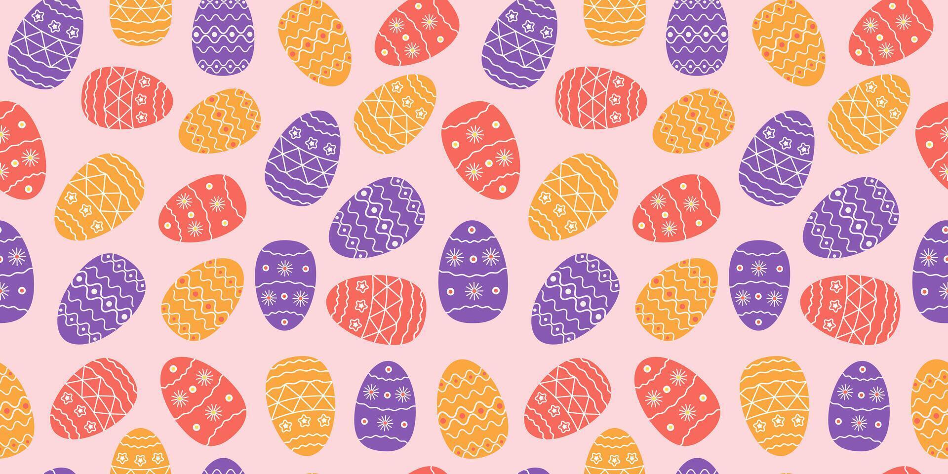 Easter pattern. Painted Easter eggs Set. Holiday decor. Vector seamless background.