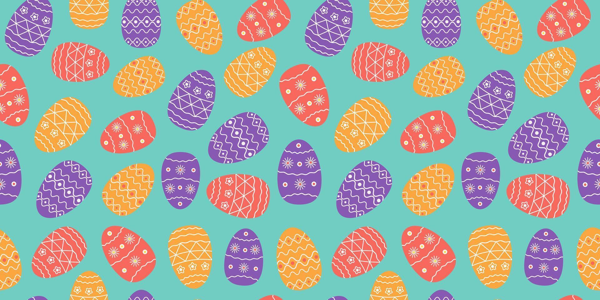 Painted Easter eggs Set pattern. Holiday decor. Vector seamless background.