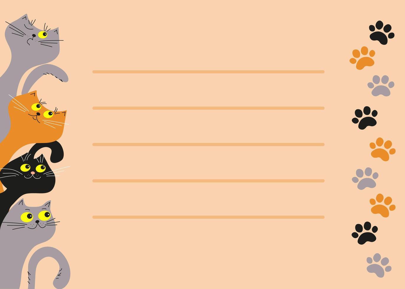 Banner, frame. Cute kittens. Cartoon cats, cat tracks. Set of pets. Place for inscription, text. vector
