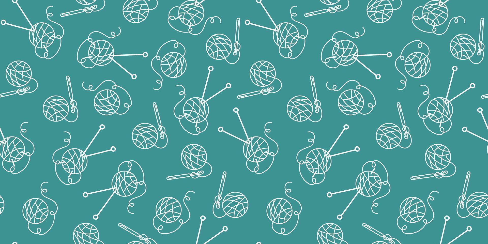 Pattern. Hobbies, Crafts, Handmade. Threads  skein. A ball of wool. Doodle style. Items and tools for knitting. Vector seamless background.