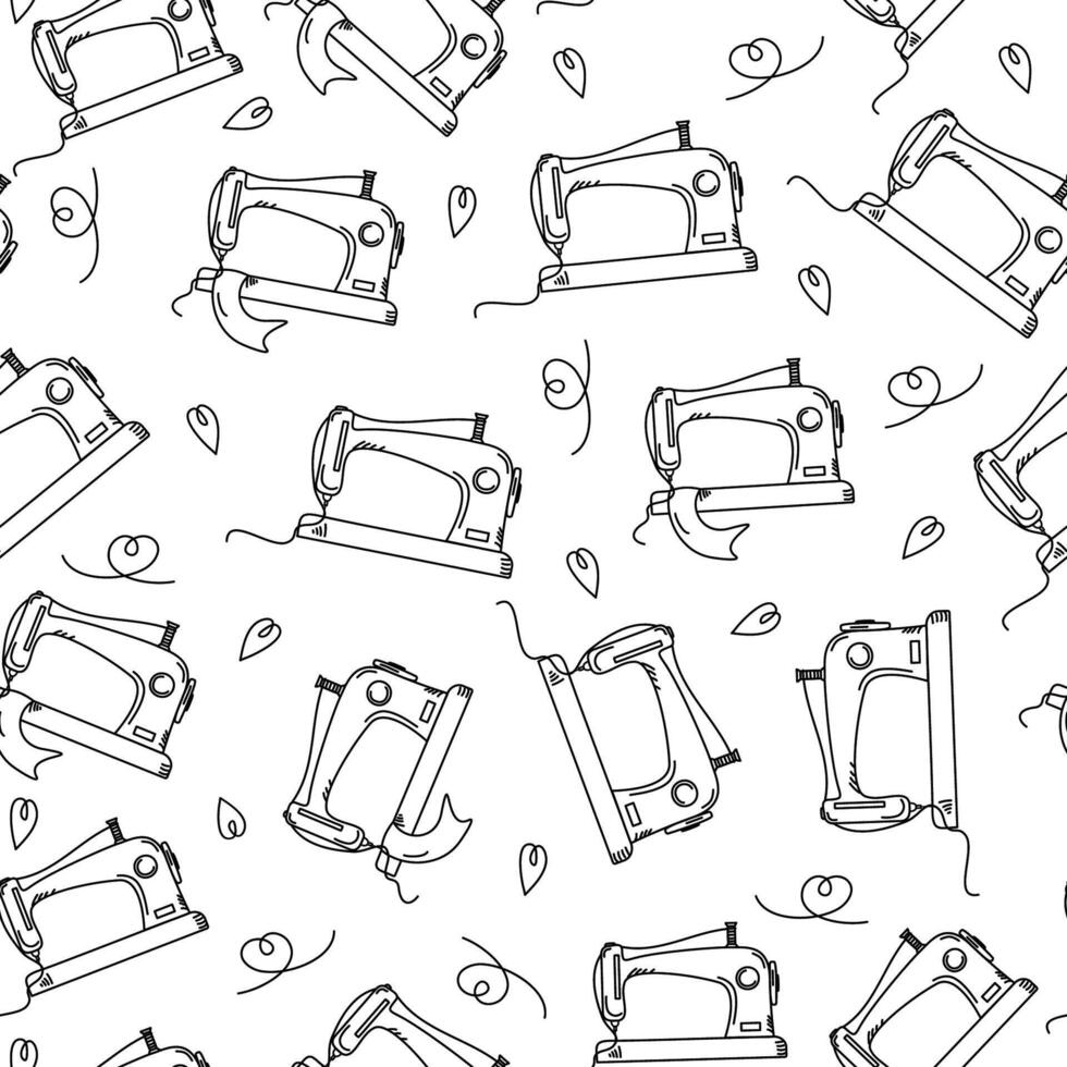Pattern. Sewing icon. Sewing machine. Handmade, hobby. Drawing, sketch, doodle. Seamless background. vector