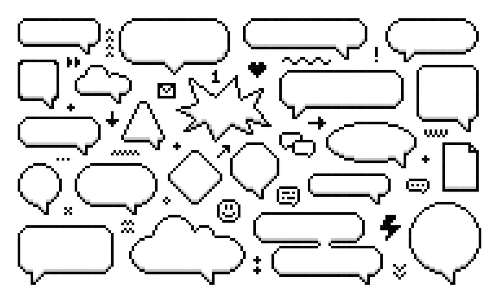 8bit pixel speech bubbles and message dialog boxes vector