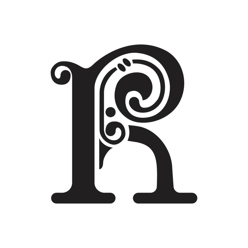 Antique Calligraphy R Letter Logo Design Vector