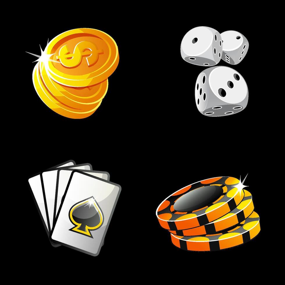 Set of golden and black icons for casino or slots. vector