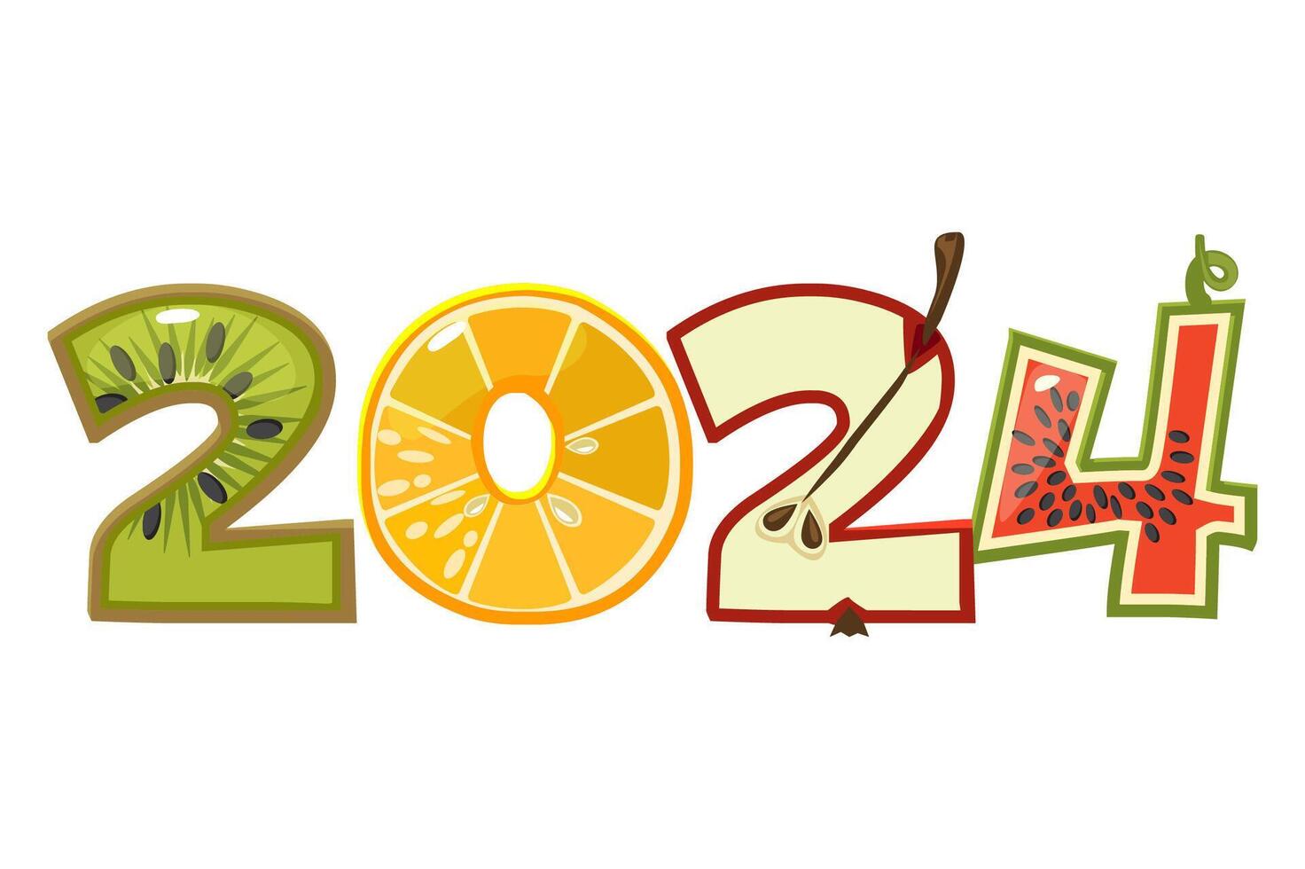 Fruta 2024 para calendario diseño. dibujos animados 2025 desde Fruta números en vector. verano temporada vector