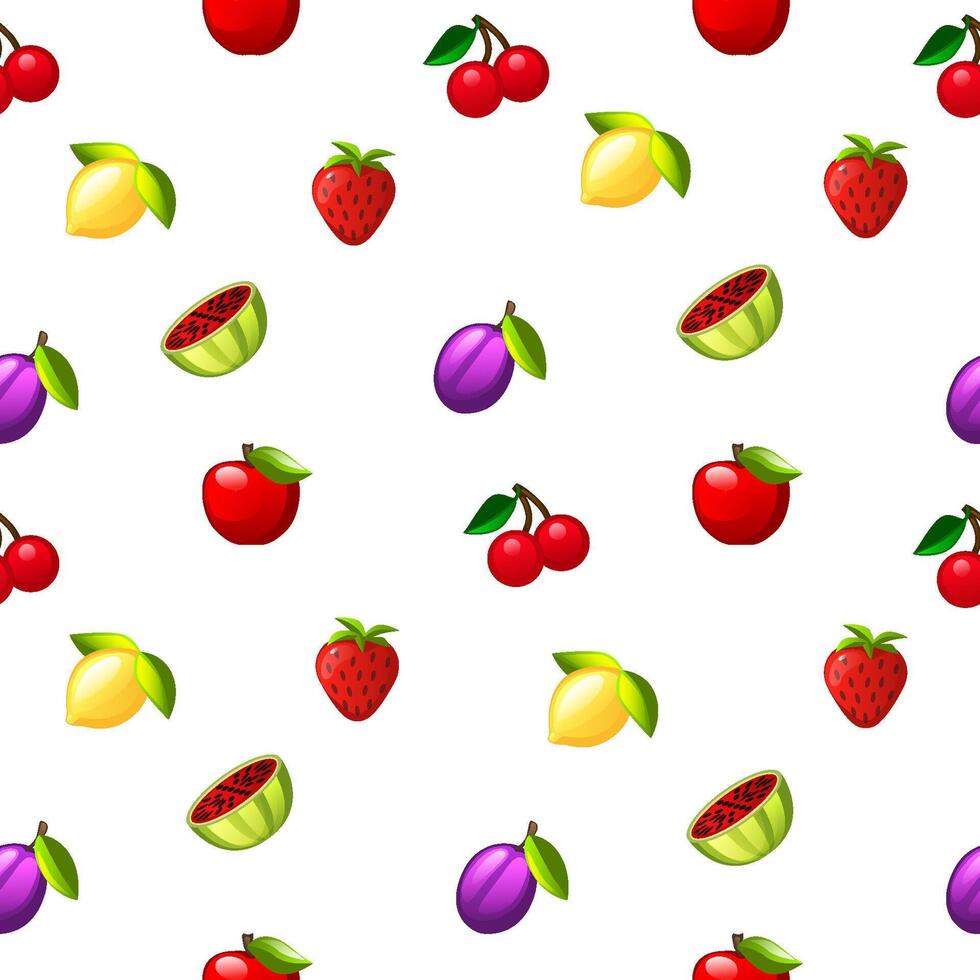 Summer seamless pattern with fruits and berry. Vector background.