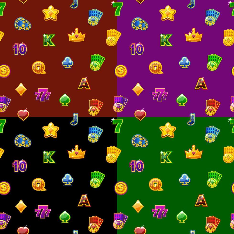 Set of Seamless patterns with Slot icons on color backgrounds vector