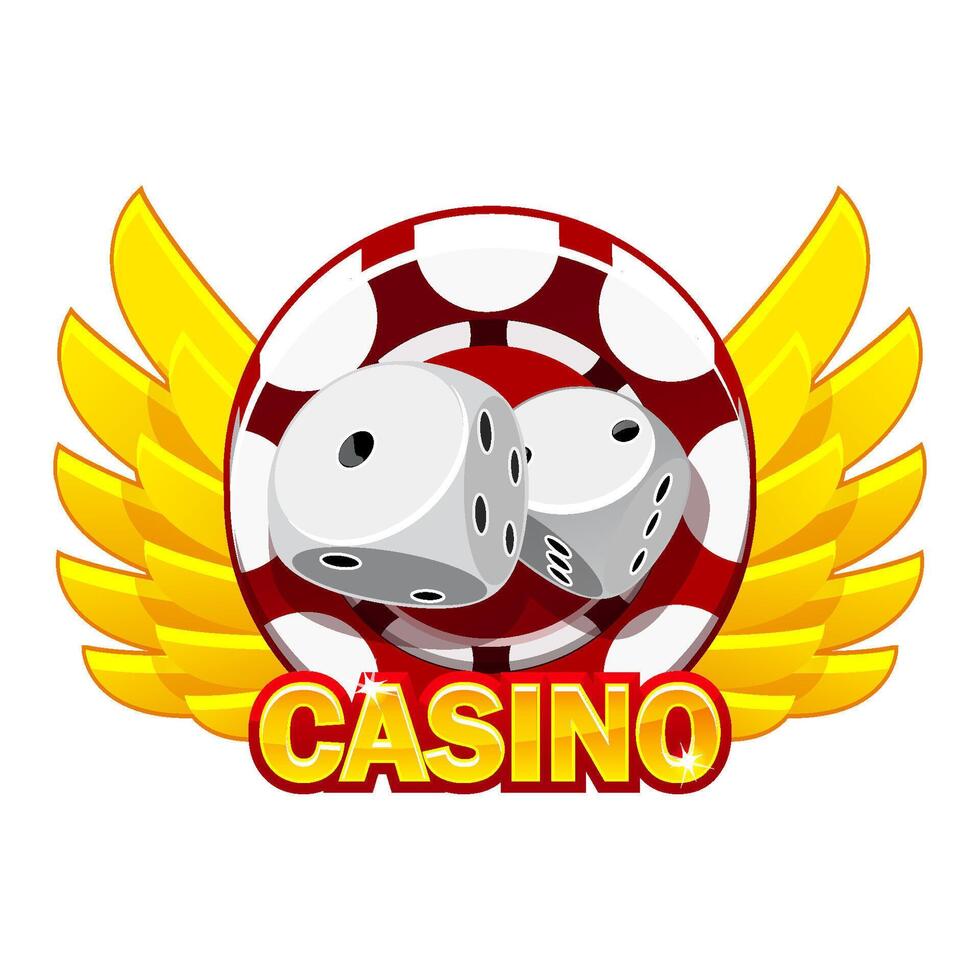 casino icono con dorado alas, dado, y póker chip. vector