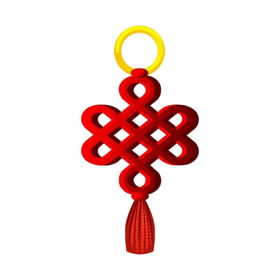 Chinese Celtic weave knot talisman isolated on white background. Vector red talisman.