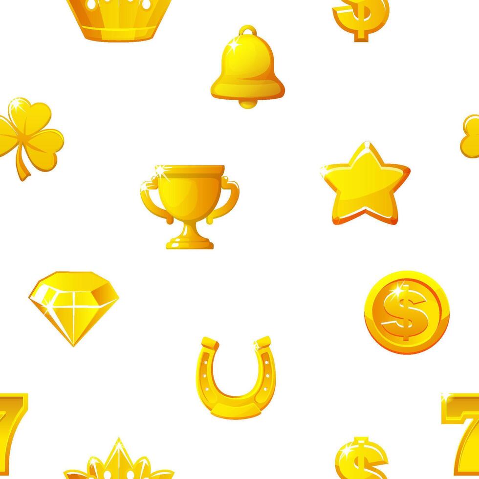 Seamless pattern with Golden slot icons on a white background. vector