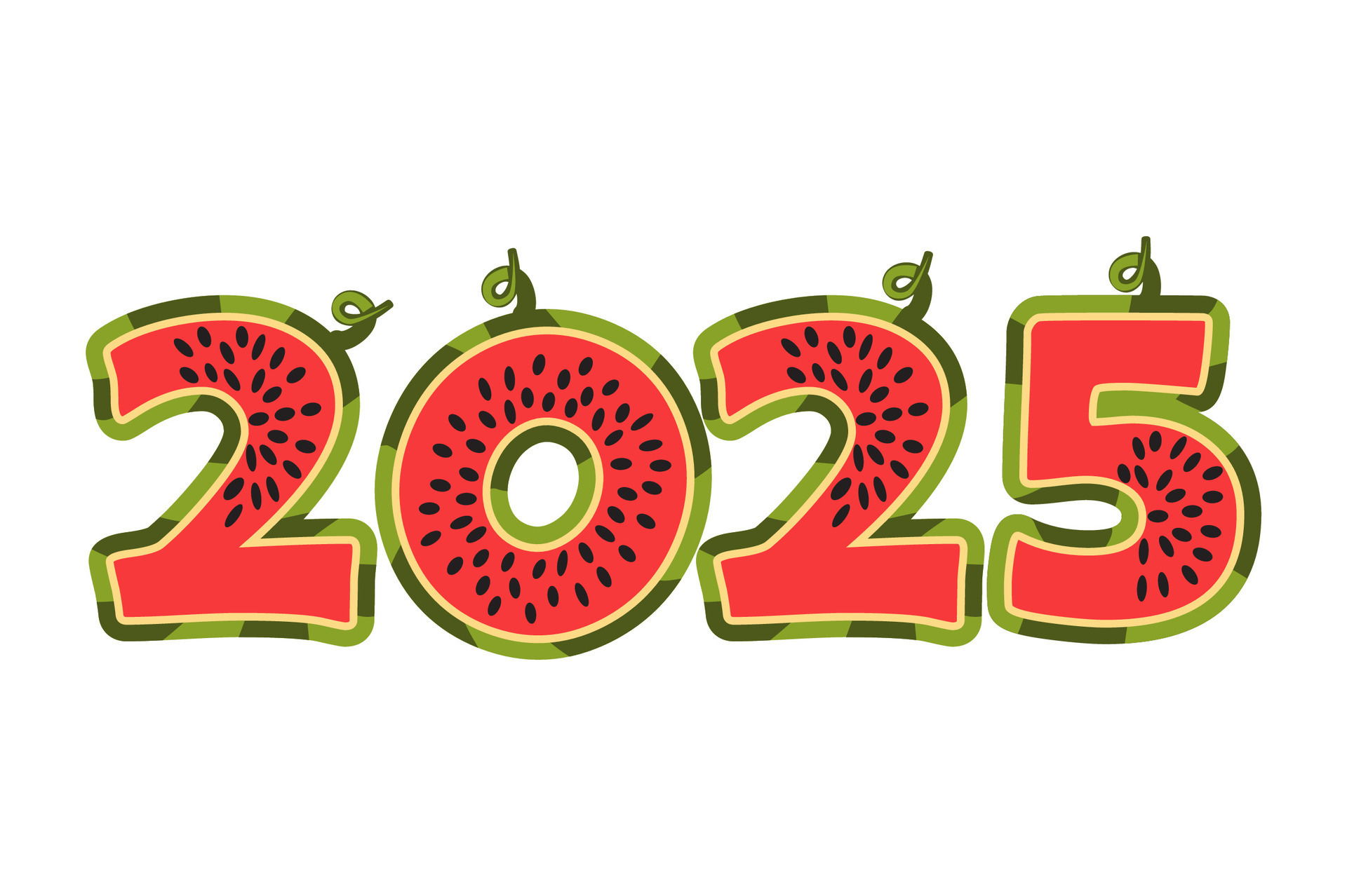 Watermelon 2025 for calendar design in vector. Cartoon 2025 from Watermelon Numbers. Summer