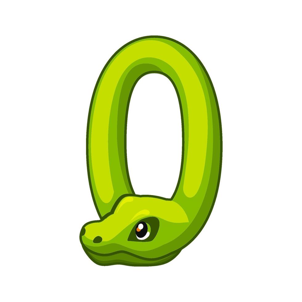 Snake font. Digit 0. Cartoon Zero number. vector