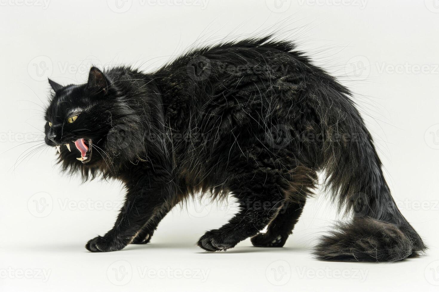 AI generated cat fear stiff with an arched back.ai generative photo