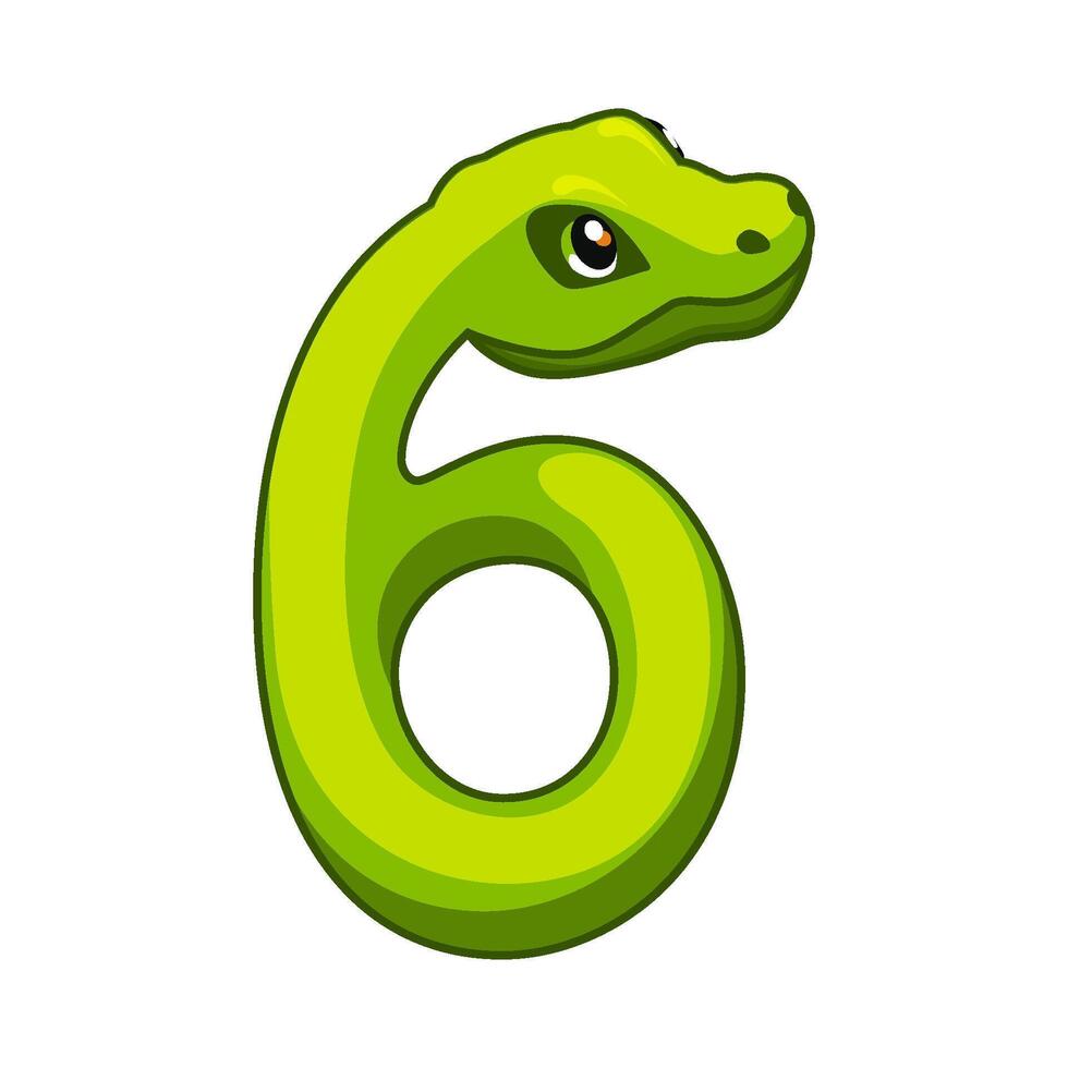 serpiente fuente. dígito 6. dibujos animados seis número. vector