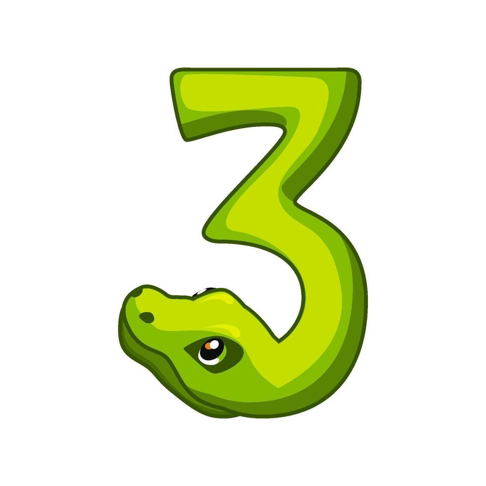 Snake font. Digit 3. Cartoon Three number. vector