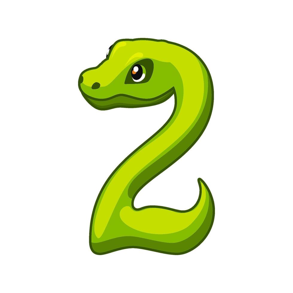 serpiente fuente. dígito 2. dibujos animados dos número. vector