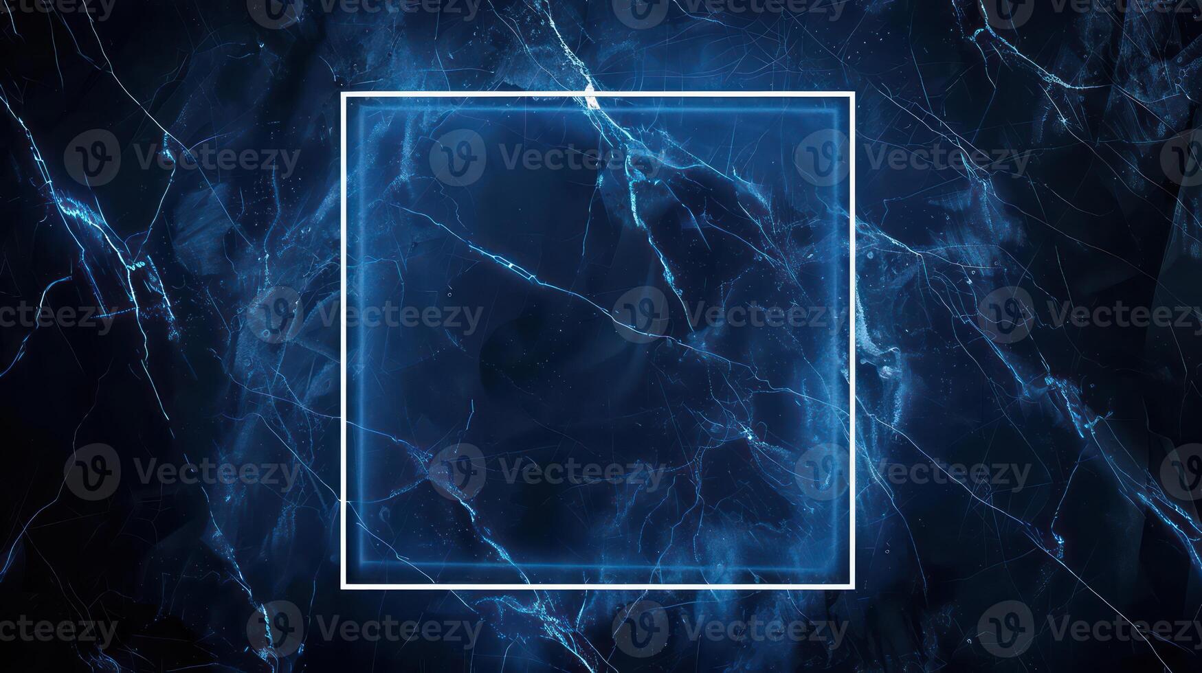 AI generated Blue grunge marble background and glowing neon square frame. Generative AI photo