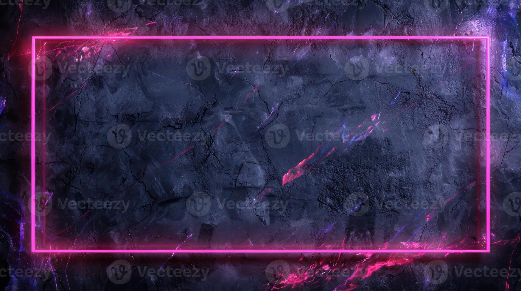AI generated Purple grunge texture background and glowing neon frame. Generative AI photo