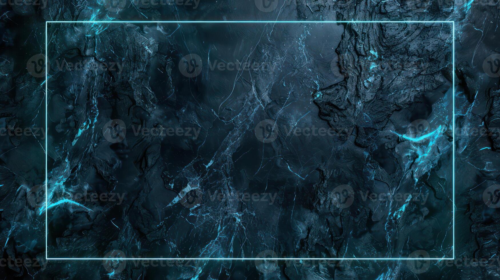 AI generated Blue grunge marble background and glowing neon frame. Generative AI photo