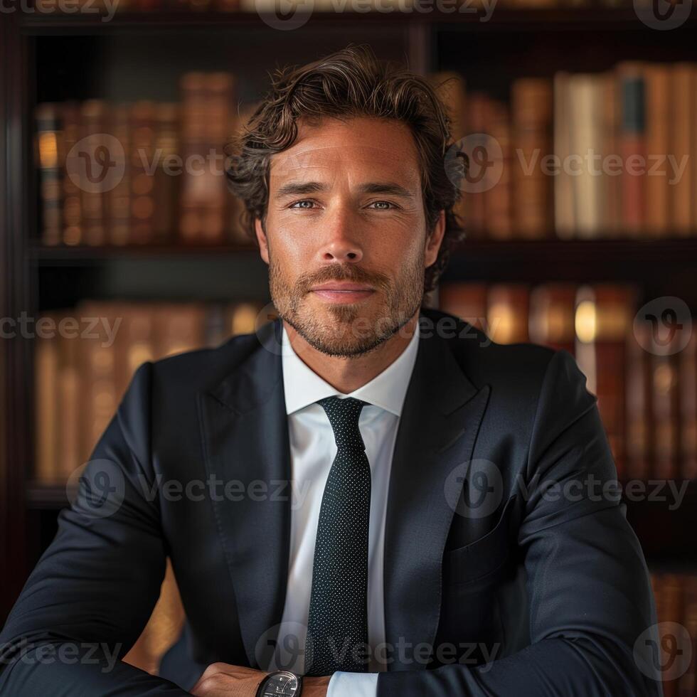 AI generated male lawyer in cabinet or library. ai generated photo