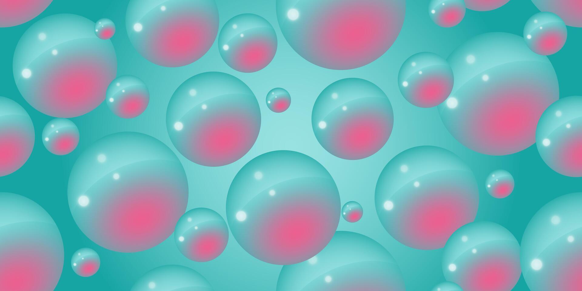 A pink bubbles on a turquoise background. Abstract bubble neon background. 3d texture of liquid with blobs in y2k style. Seamless pattern. Vector illustration.
