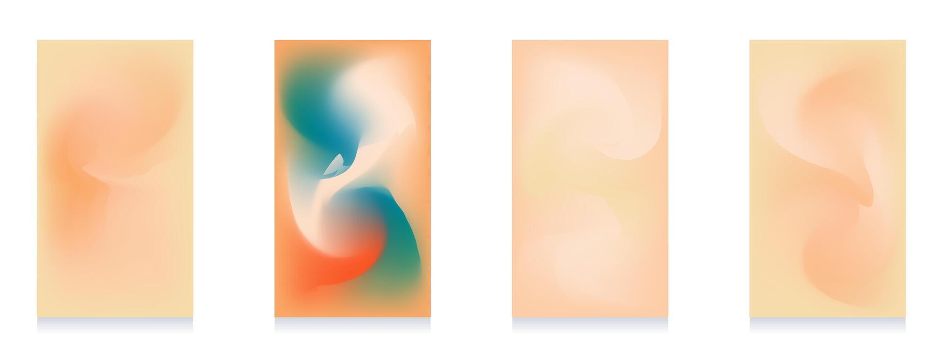 Set of abstract gradients for social media stories. Liquid blurred gradient background for phone screen. Beige, blue, orange color. Vector illustration.