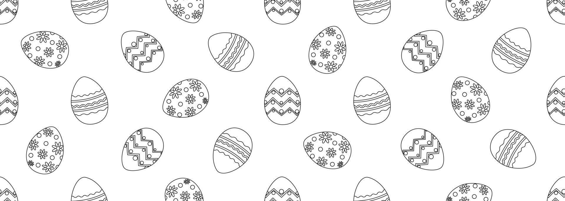 Seamless contour pattern with Easter eggs. Black and white. Template for coloring, fabric, wallpaper, wrapping paper. Vector illustration.