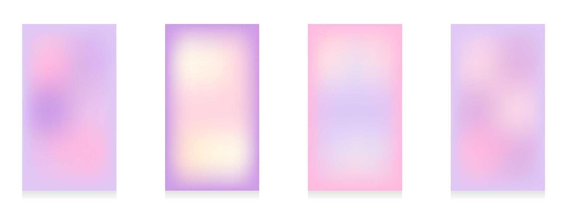 Four vertical banners in pastel colors. Background with blurred liquid texture for social media stories. Pink, beige, purple color. Vector illustration.