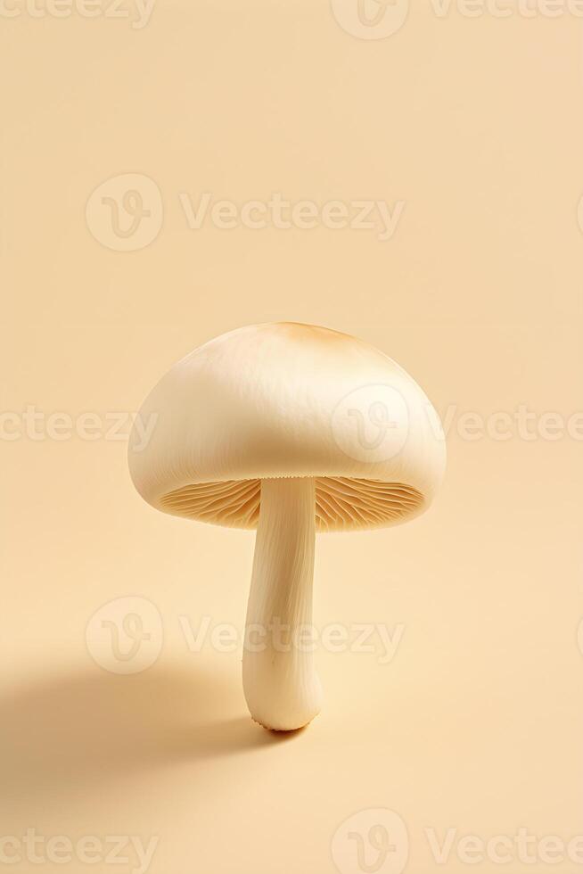 AI generated White Mushroom on Beige Background. AI generated photo