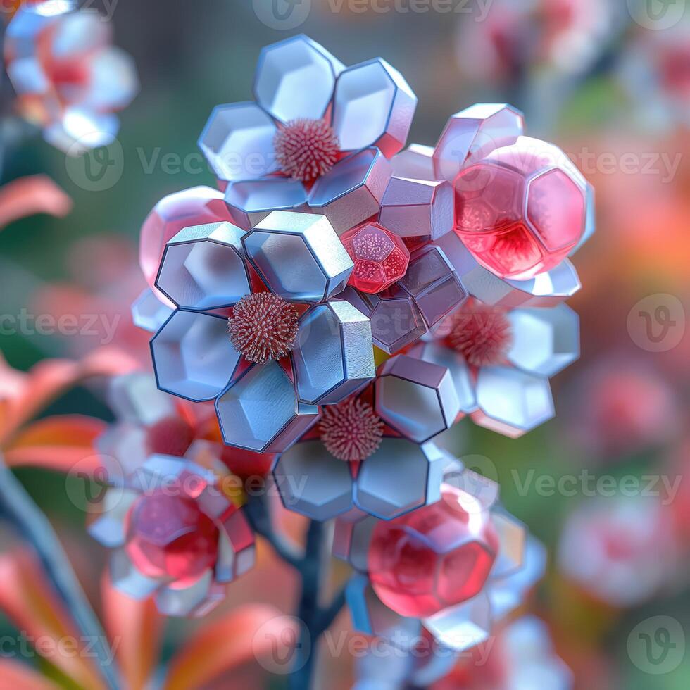 AI generated Digital flower hexagon abstract background. AI photo