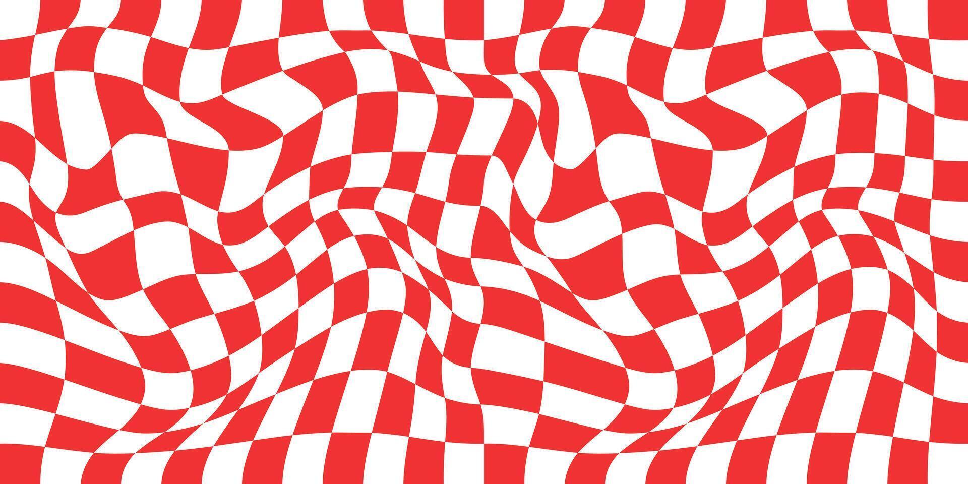 Psychedelic checkered pattern in red color. Checkered racing flag background. vector