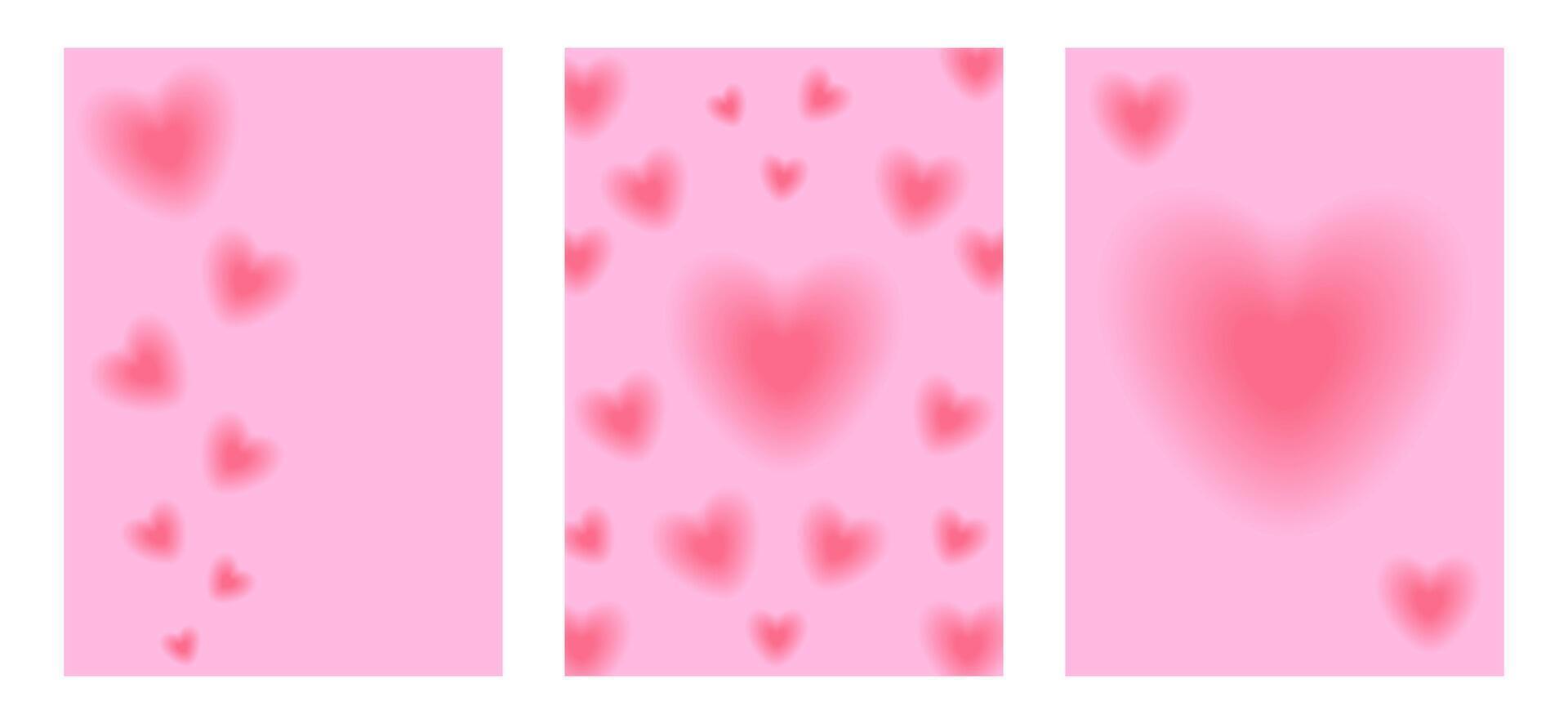 Pink poster y2k with blurry hearts. Trendy Aesthetic background for valentine's day. A set of romantic covers vector