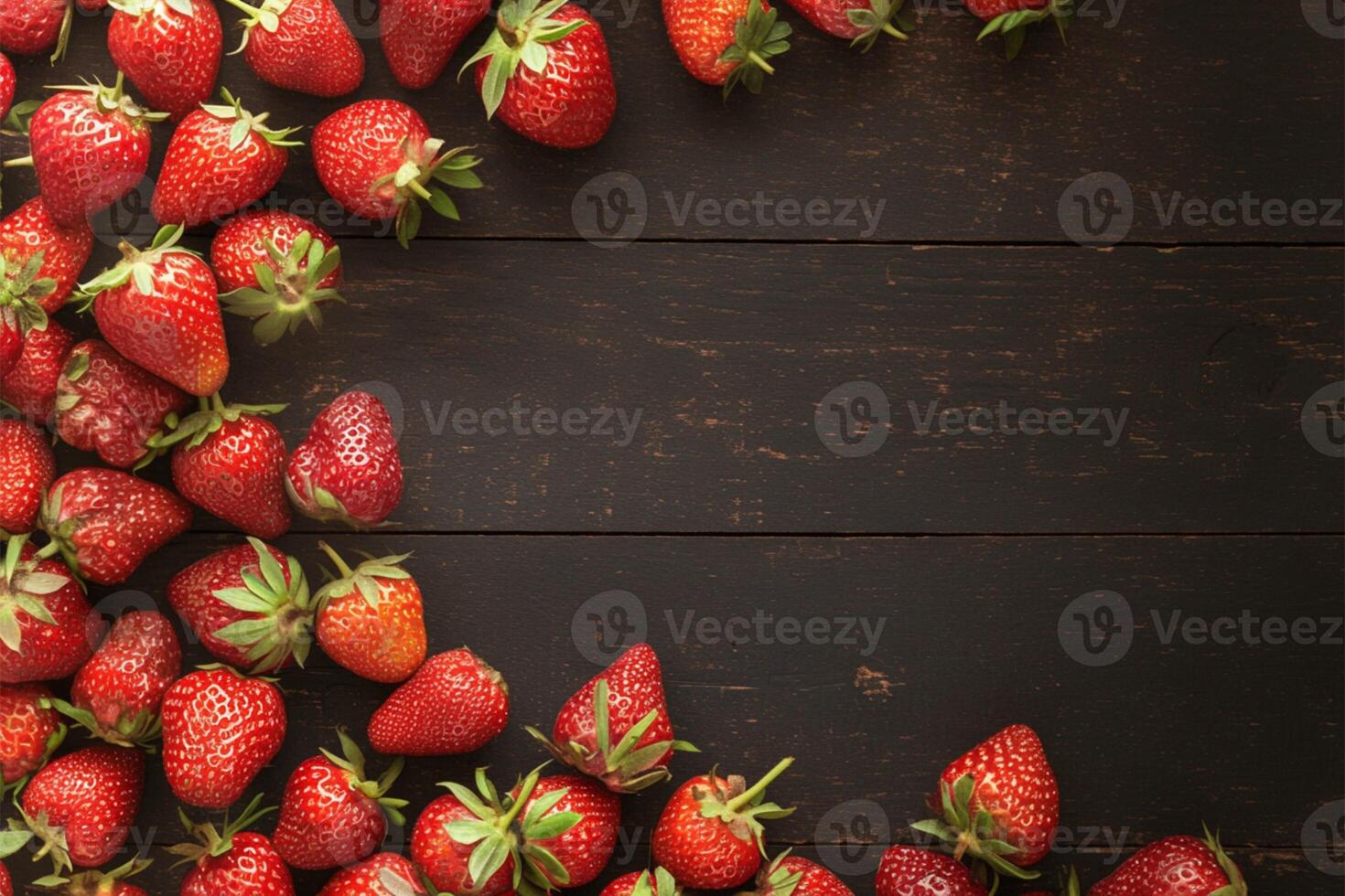 AI generated Retro sweetness Strawberries displayed on a black wooden vintage background photo