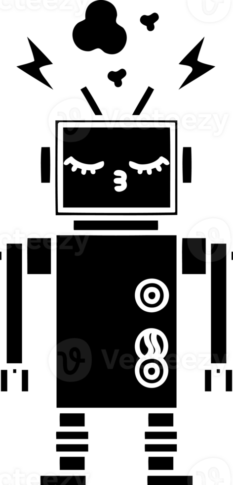 line drawing cartoon of a malfunctioning robot solid black icon png