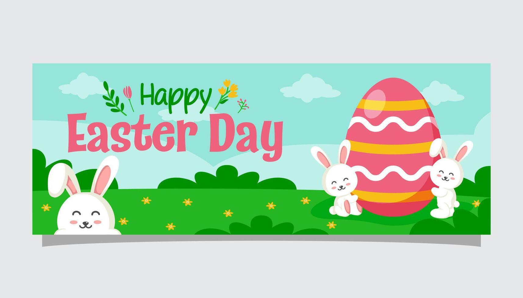 Easter day banner template with bunny and egg illustration vector