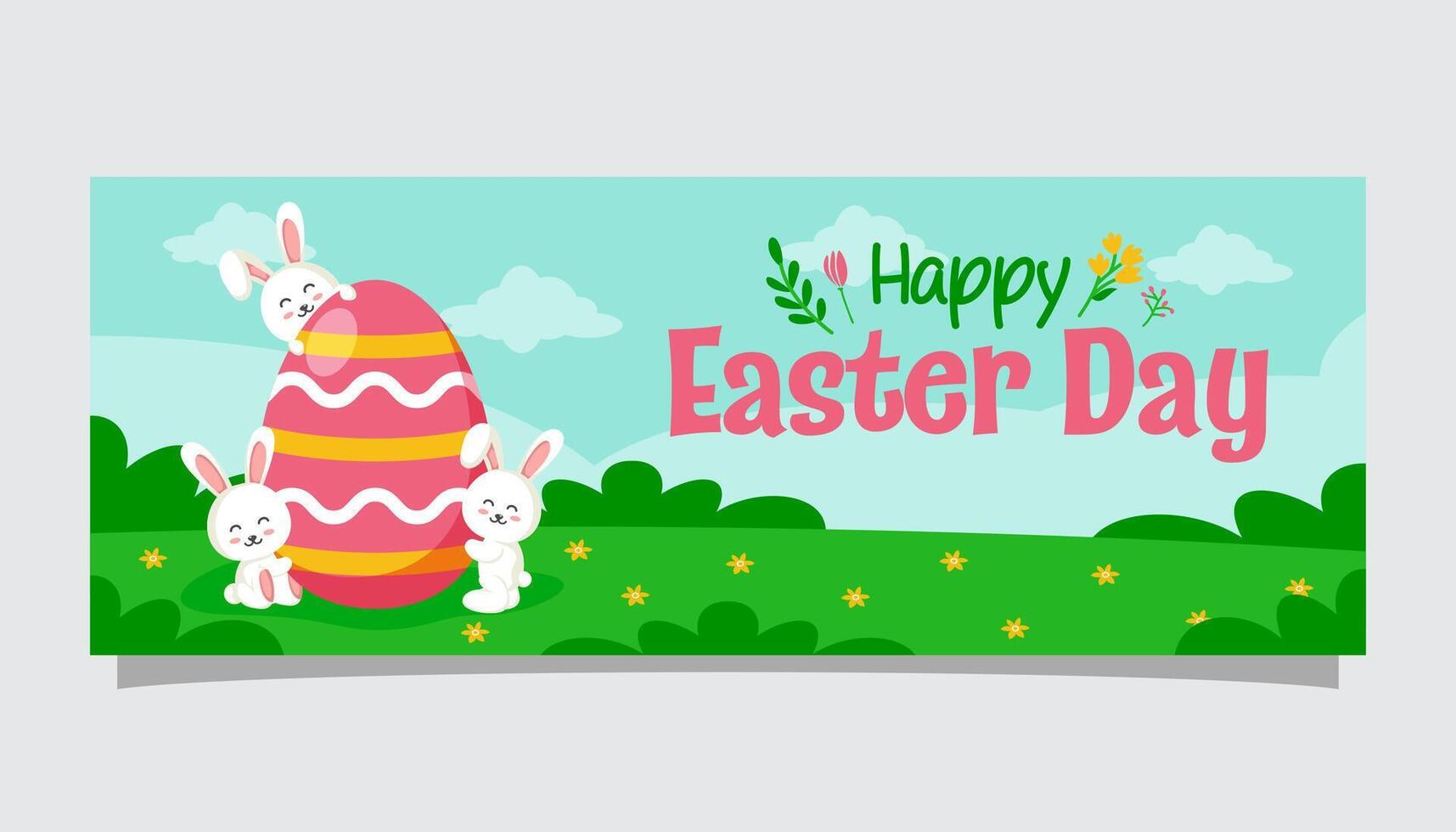 Easter day banner template with bunny and egg illustration vector