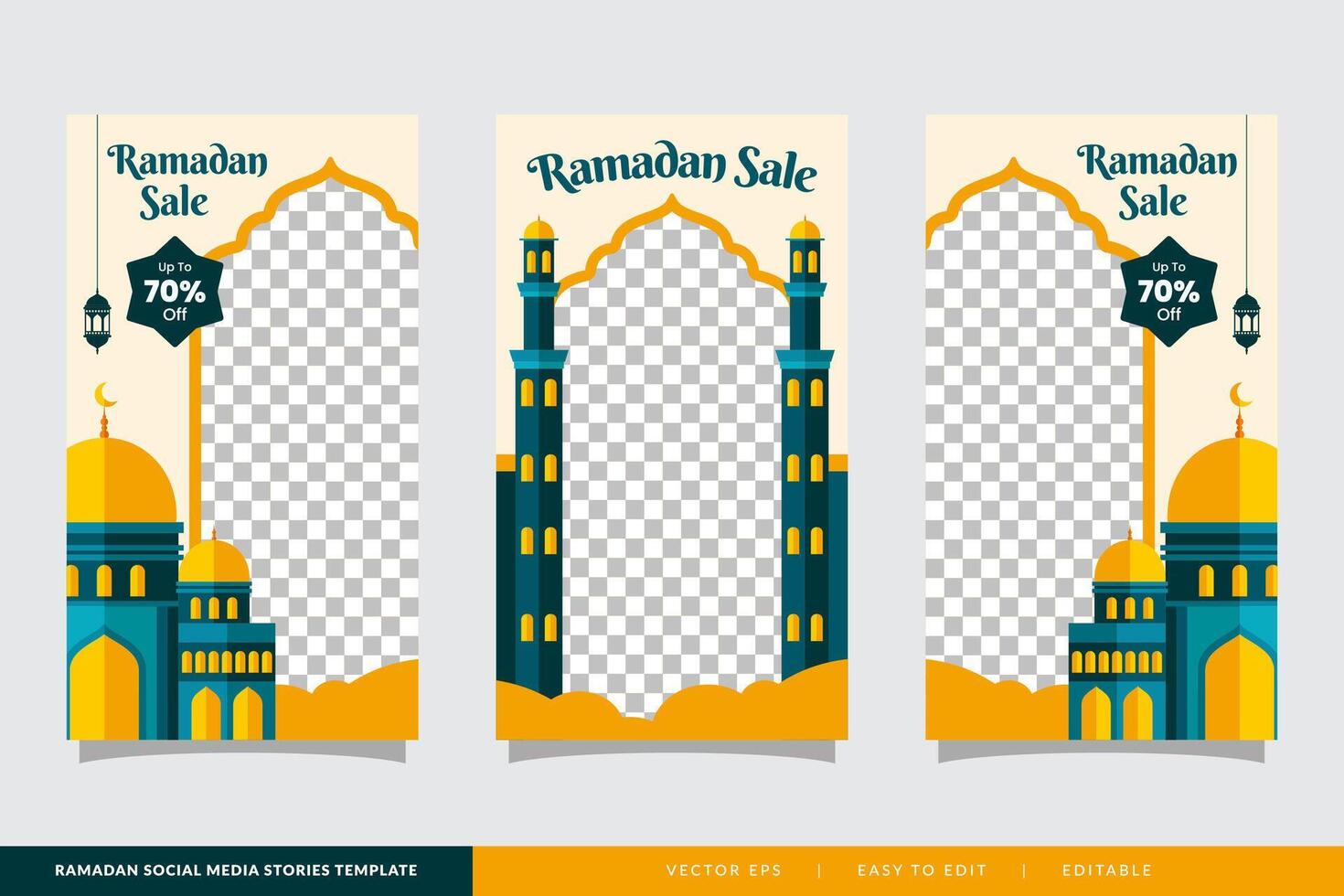 Ramadán rebaja social medios de comunicación cuentos bandera descuento modelo diseño con mezquita ilustración vector