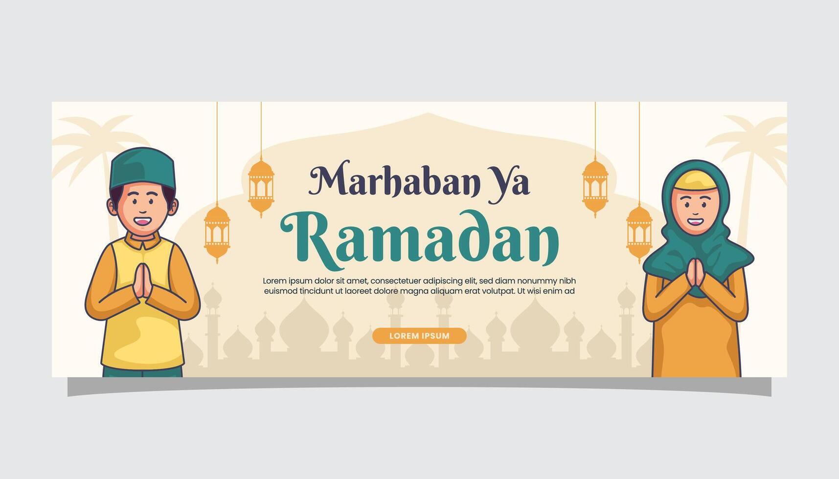 Welcome Ramadan Kareem islamic illustration greetings on banner cover page vector