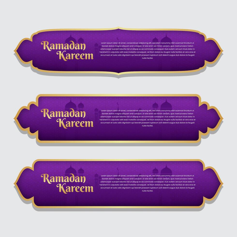 Ramadán kareem islámico bandera etiqueta conjunto modelo vector