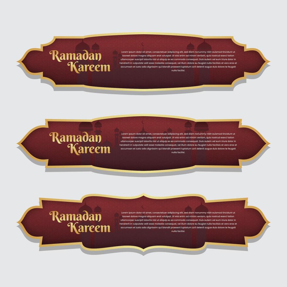 Ramadán kareem islámico bandera etiqueta conjunto modelo vector